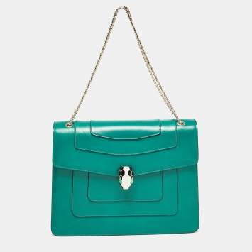 Bvlgari Green Leather Large Serpenti Forever Shoulder Bag
