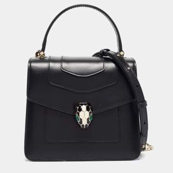 Bvlgari Black Leather Small Serpenti Forever Top Handle Bag