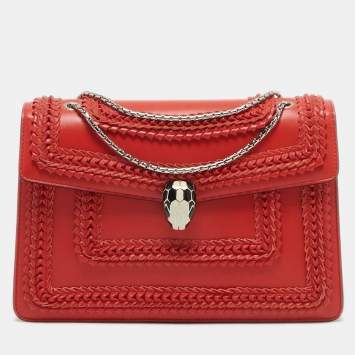 Bvlgari Red Leather Plisse Serpenti Forever Shoulder Bag