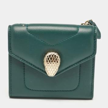 Pre Owned Bvlgari Green Leather Serpenti Forever Compact Wallet