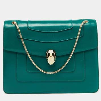 Bvlgari Green Leather Medium Serpenti Forever Shoulder Bag