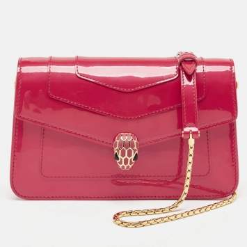 Pre Owned Bvlgari Fuchsia Patent and Leather East West Serpenti Forever Crossbody Bag