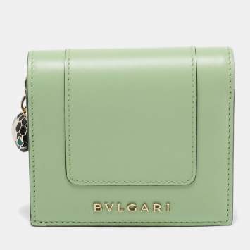 Bvlgari Mint Green Leather Serpenti Forever Trifold Wallet