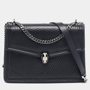 Pre Owned Bvlgari Black Leather Medium Serpenti Diamond Blast Shoulder Bag