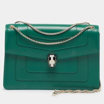 Bvlgari Green Leather Medium Serpenti Forever Shoulder Bag