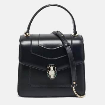 Bvlgari Black Leather Serpenti Forever Flap Top Handle Bag