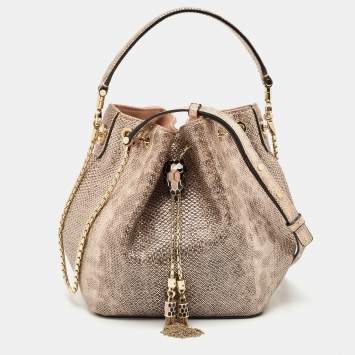 Pre Owned Bvlgari Metallic Karung Leather Serpenti Forever Bucket Bag