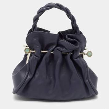 Bvlgari Navy Blue Leather Small Gaby Bag