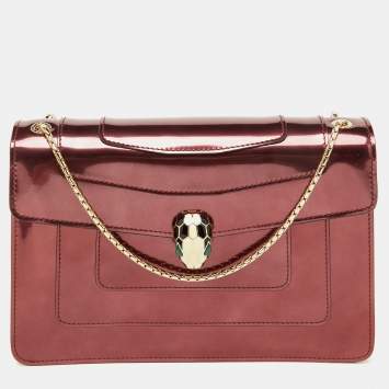 Bvlgari Burgundy Patent Leather Medium Serpenti Forever Flap Shoulder Bag