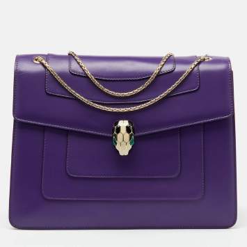 Pre Owned Bvlgari Purple Leather Medium Serpenti Forever Flap Shoulder Bag