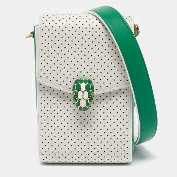 Bvlgari x Casablanca White/Green Perforated Leather Apres Tennis Crossbody Bag