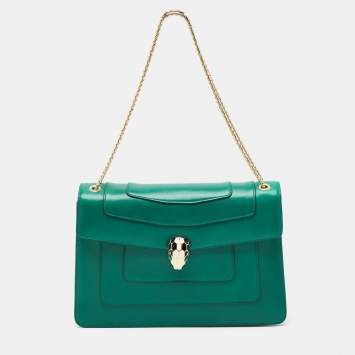 Bvlgari Green Leather Medium Serpenti Forever Shoulder Bag