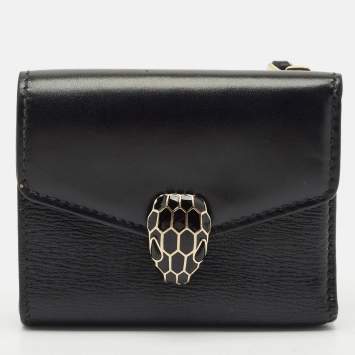 Bvlgari Black Leather Serpenti Forever Trifold Wallet