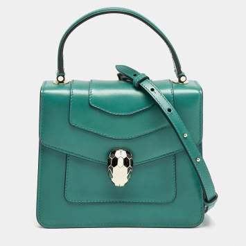 Bvlgari Green Leather Serpenti Forever Top Handle Bag