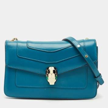Bvlgari Blue Leather Small Serpenti Forever Shoulder Bag