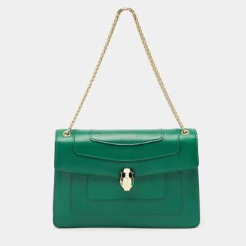 Bvlgari Green Leather Medium Serpenti Forever Shoulder Bag