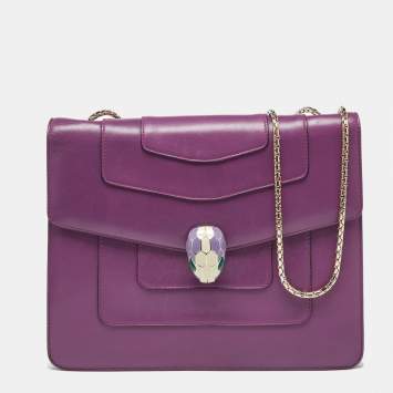 Pre Owned Bvlgari Purple Leather Serpenti Forever Chain Shoulder Bag