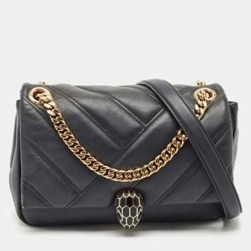 Bvlgari Black Quilted Leather Small Serpenti Cabochon Shoulder Bag