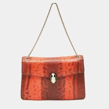 Bvlgari Orange Karung Leather Medium Serpenti Forever Shoulder Bag