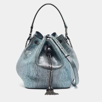 Pre Owned Bvlgari Metallic Blue/Grey Karung Leather Serpenti Forever Bucket Bag