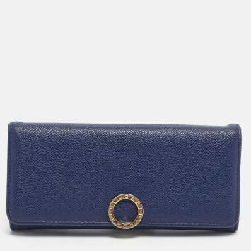 Pre Owned Bvlgari Navy Blue Leather Bvlgari Bvlgari Clip Continental Wallet