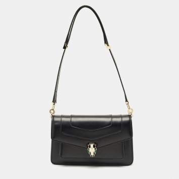 Pre Owned Bvlgari Black Leather Serpenti Forever East West Shoulder Bag