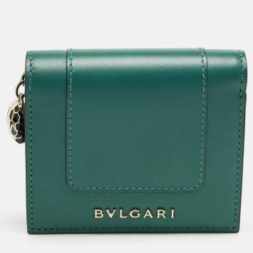 Pre Owned Bvlgari Green Leather Serpenti Forever Trifold Wallet