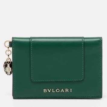 Pre Owned Bvlgari Green Leather Serpenti Forever Bifold Card Holder