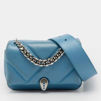 Pre Owned Bvlgari Light Blue Quilted Leather Mini Serpenti Cabochon Shoulder Bag