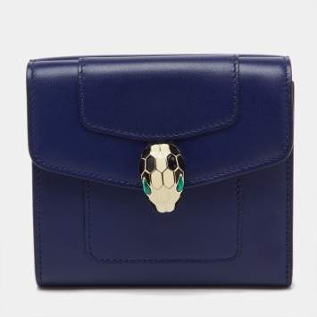 Pre Owned Bvlgari Navy Blue Leather Serpenti Forever Trifold Wallet
