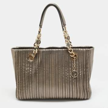 مملوكة مسبقًا Bvlgari Monte Plisse Metallic Olive Green Leather Tote