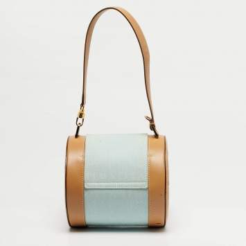 Pre Owned حقيبة بلفغاري مانيا شعار قماش أسطوانية تان/أزرق فاتح