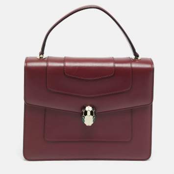Pre Owned Bvlgari Serpenti Forever Large Burgundy Leather Top Handle Bag