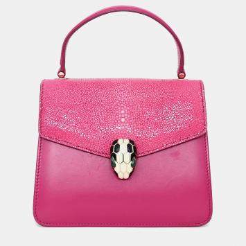 مملوكة مسبقًا Bvlgari Pink Stingray/Leather Serpenti Forever Top Handle Bag with Strap