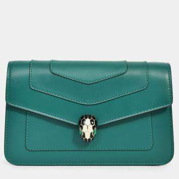 مملوكة مسبقًا Bvlgari Green Leather Serepenti Forever East-West Shoulder Bag