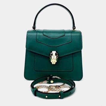 مملوكة مسبقًا حقيبة يد وكتف بلغاري جلد أخضر سيربنتي