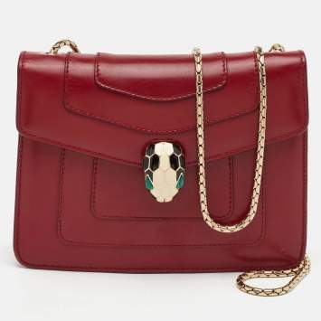 Pre Owned Bvlgari Serpenti Forever Small Burgundy Leather Chain Shoulder Bag