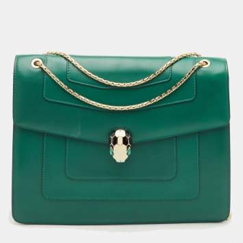 مملوكة مسبقًا Bvlgari Serpenti Forever Large Green Leather Flap Shoulder Bag