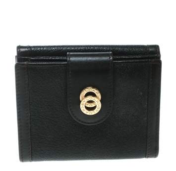 Pre Owned Bvlgari Dark Brown Leather Compact Flap Wallet