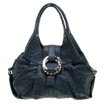 Bvlgari Blue Ostrich Chandra Hobo 