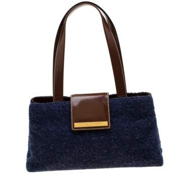 Pre Owned Bvlgari Purple/Dark Brown Wool and Leather Shoulder Bag