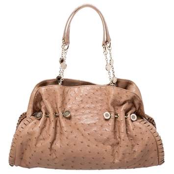 Pre Owned Bvlgari Tan Ostrich Leather Twistino Tina Satchel 