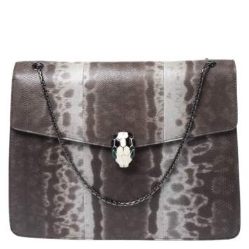 Pre Owned Bvlgari Grey Karung Large Serpenti Forever Shoulder Bag 