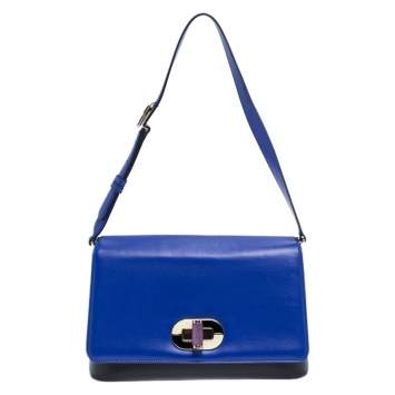 Pre Owned Bvlgari Blue/Black Leather Icona Shoulder Bag