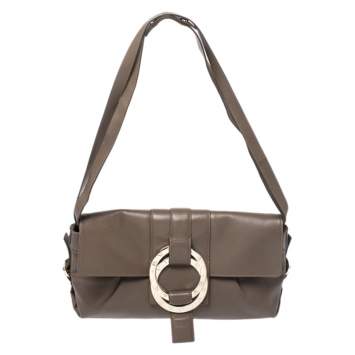 Pre Owned Bvlgari Olive Green Leather Chandra Crossbody Bag