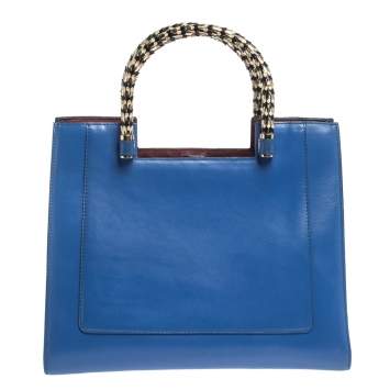 Pre Owned Bvlgari Blue/Maroon Leather Serpenti Scaglie Tote