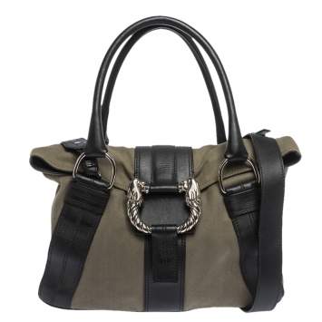 Pre Owned Bvlgari Black/Pale Green Fabric and Leather Leoni Shoulder Bag