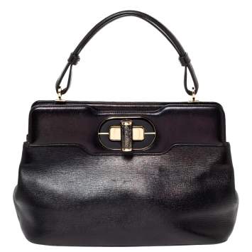 Pre Owned Bvlgari Black Leather Isabella Rossellini Top Handle Bag