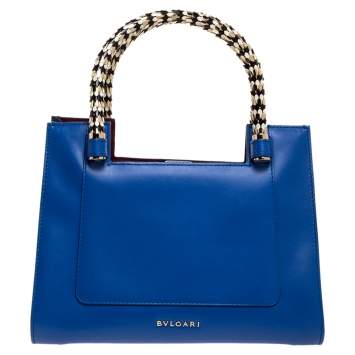 Pre Owned Bvlgari Blue Leather Small Serpenti Scaglie Tote