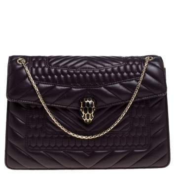 Pre Owned Bvlgari Purple Quilted Scaglie Leather Medium Serpenti Forever Shoulder Bag